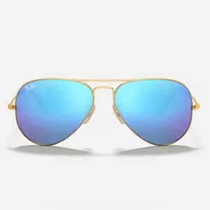 Ray-Ban Gold Aviator Pilot Sunglasses with Blue Flash Mirrored Lenses Polarized